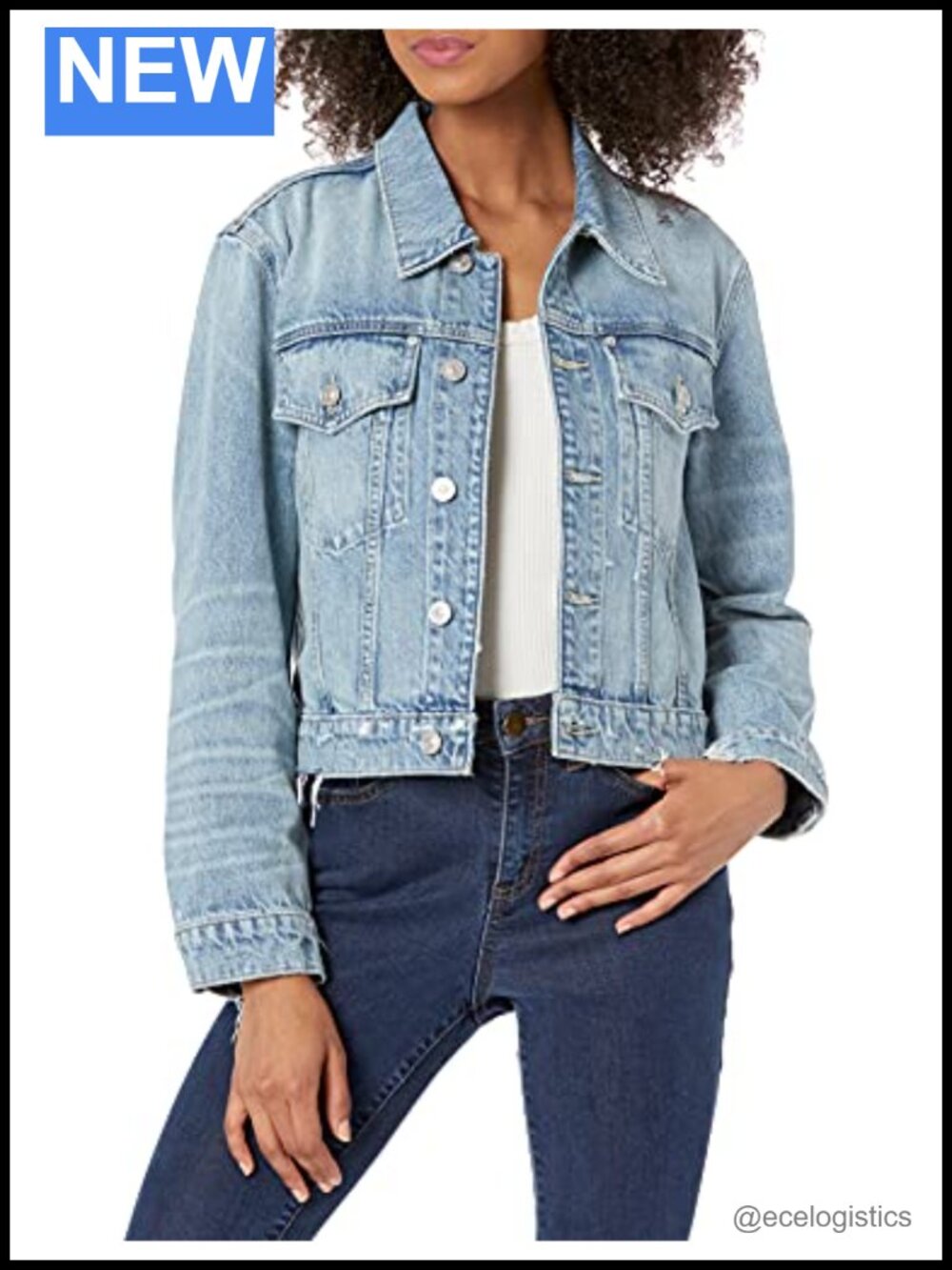 Cropped Denim Trucker Jacket 100% Cotton Button Up Jacket
